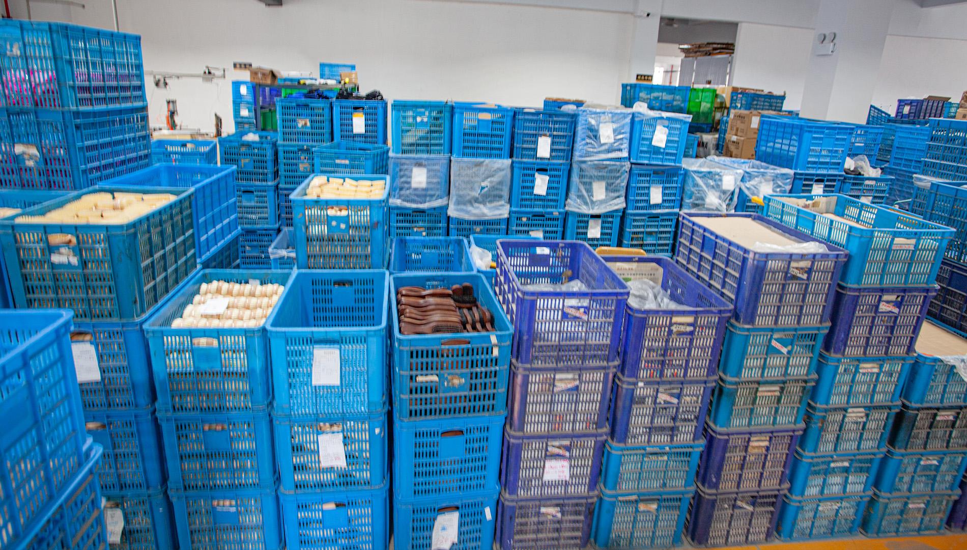 Finished bristle products arranged in the Eureka factory
